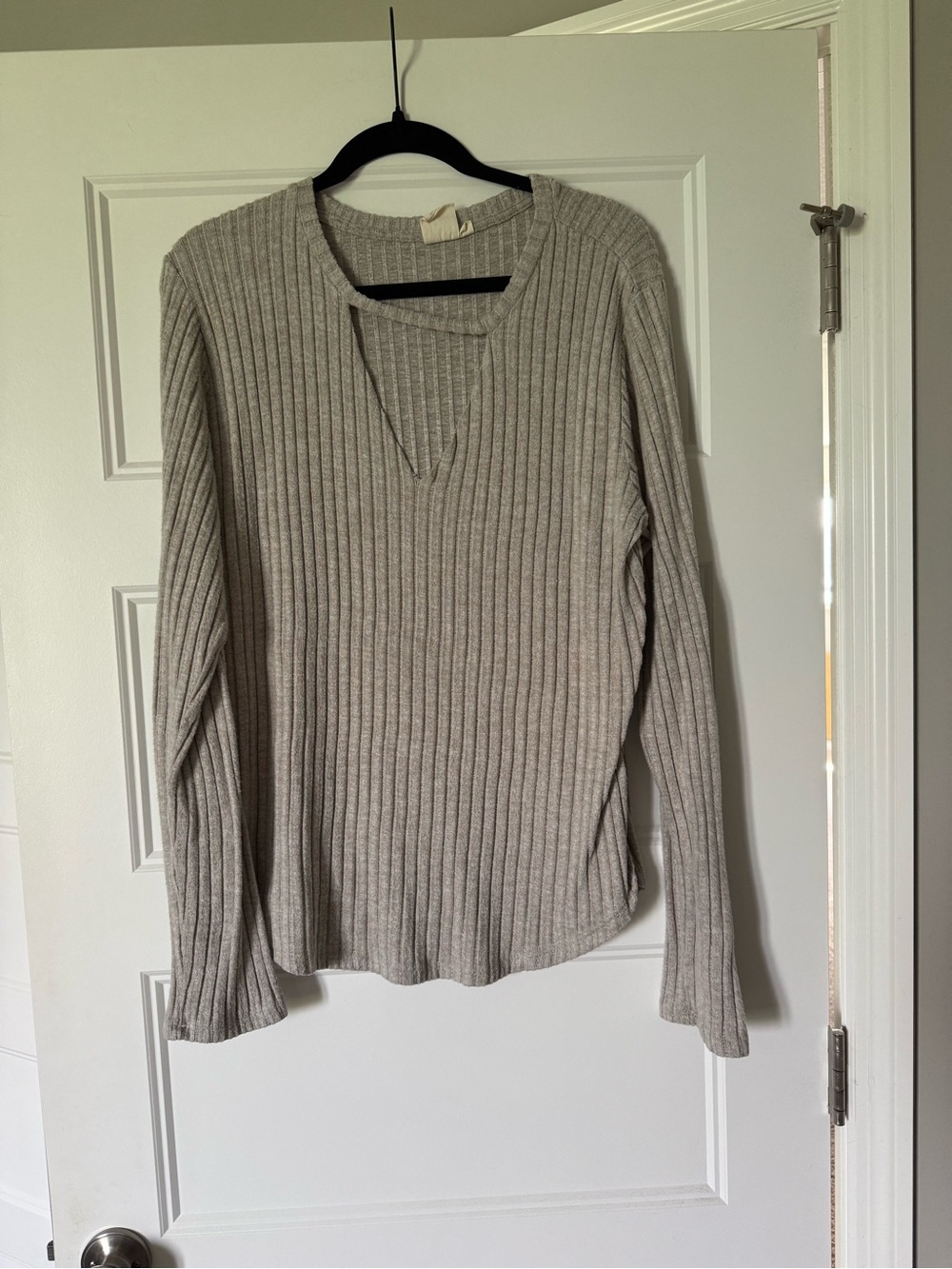 White Crow Ribbed Scoop Neck Sweater - Light Gray
